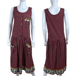 Vintage Dennis Goldsmith Women Size S Cotton Midi Dress Southwestern Boho Floral